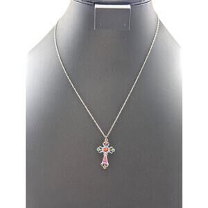 Firefly Jewelry Multi Color Mosaic Cross 17"-19" Necklace